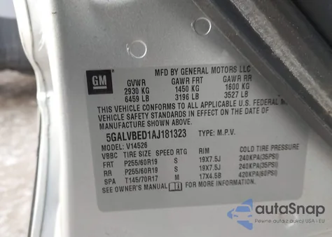 2010 Buick Enclave 1Xl z USA, uszkodzony, nr VIN 5GALVBED1AJ181323